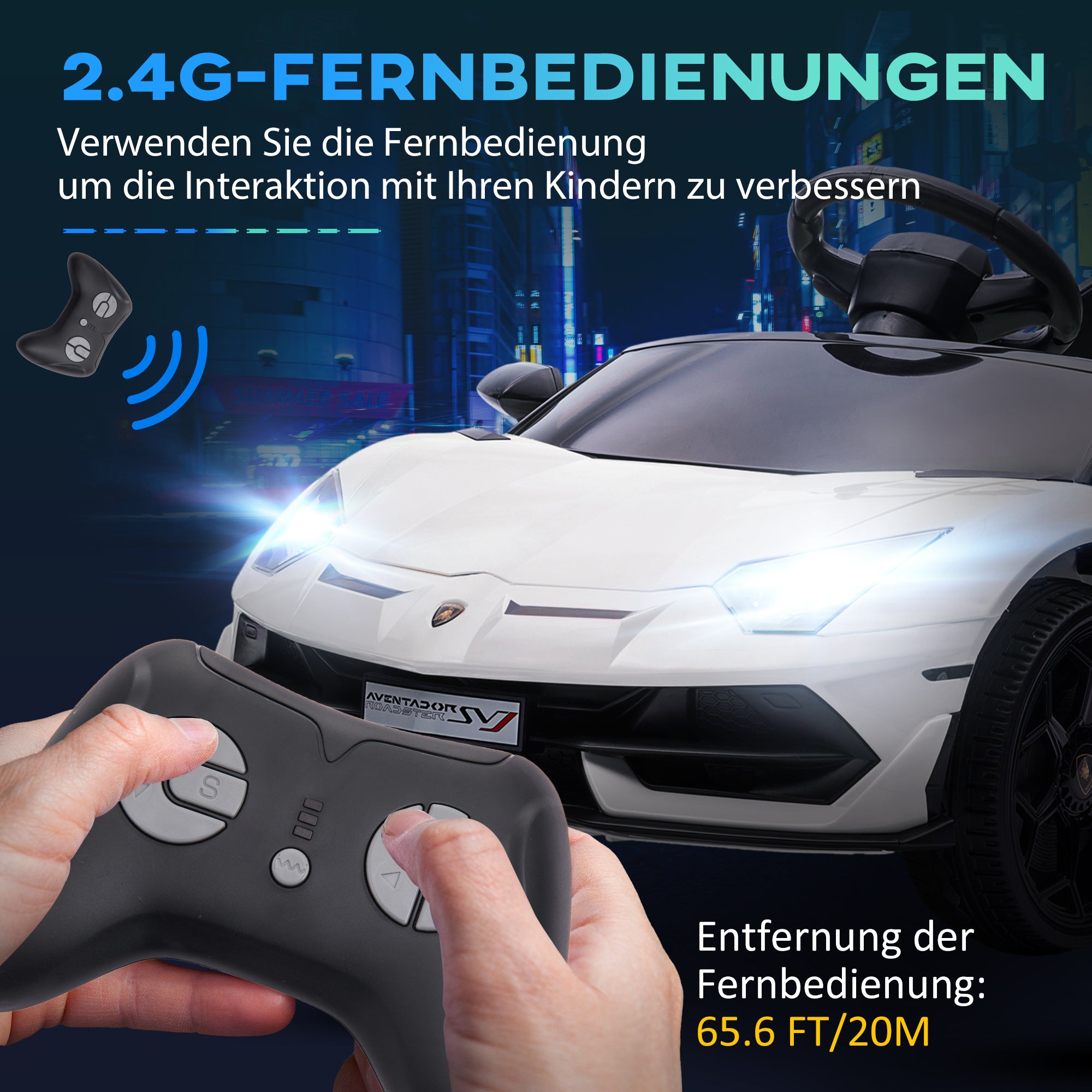 Children's Electric Car LAMBORGHINI AVENTADOR SVJ ROADSTER 12V Kids Car with 2.4G Remote Control, 2 Motors, Children's Vehicle with MP3 Horn, Music, Soft Start, Electric Vehicle for 3-5 Years Kids, White