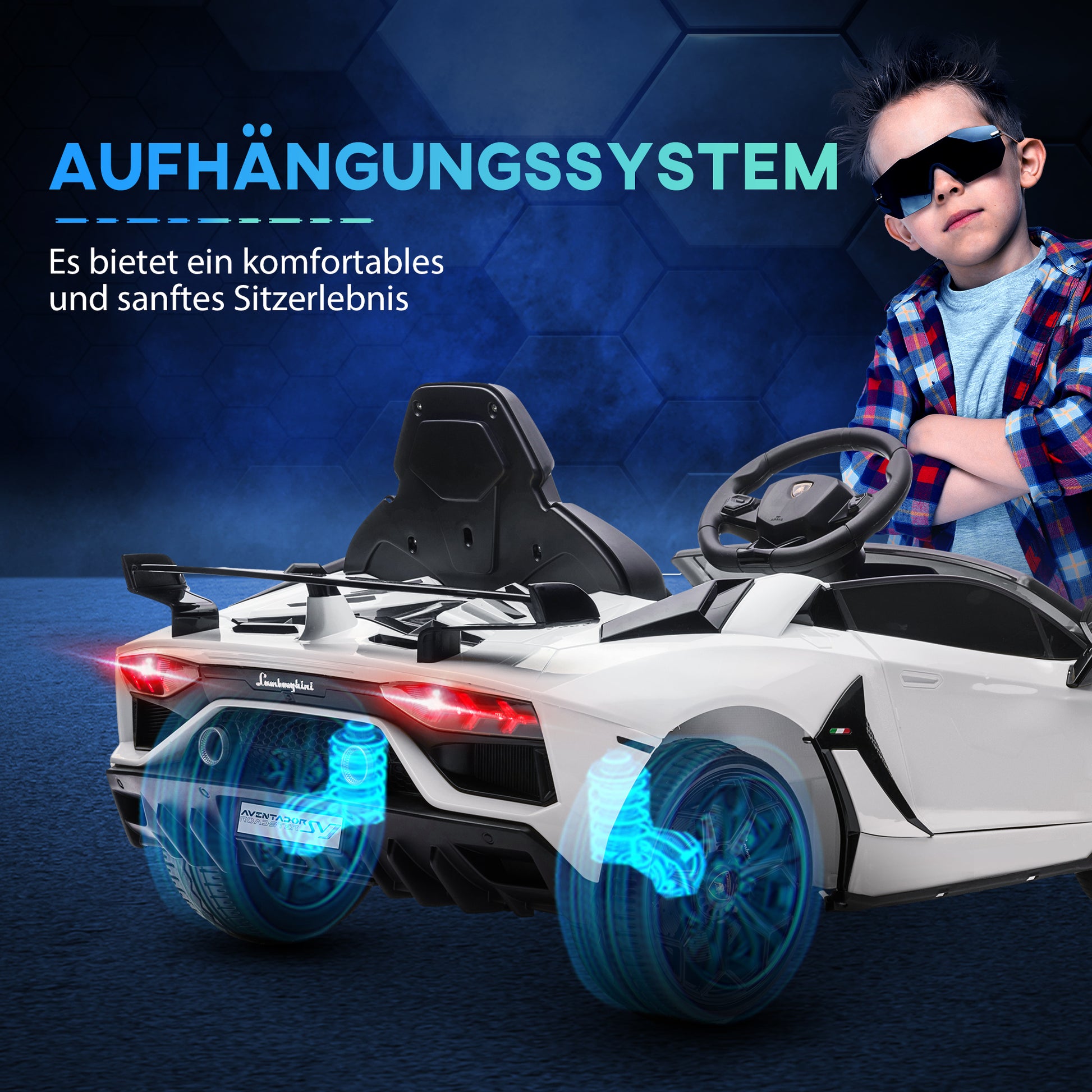 Children's Electric Car LAMBORGHINI AVENTADOR SVJ ROADSTER 12V Kids Car with 2.4G Remote Control, 2 Motors, Children's Vehicle with MP3 Horn, Music, Soft Start, Electric Vehicle for 3-5 Years Kids, White