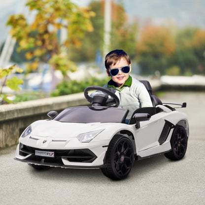 Children's Electric Car LAMBORGHINI AVENTADOR SVJ ROADSTER 12V Kids Car with 2.4G Remote Control, 2 Motors, Children's Vehicle with MP3 Horn, Music, Soft Start, Electric Vehicle for 3-5 Years Kids, White