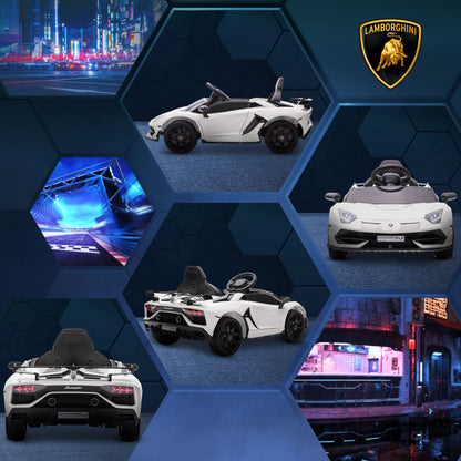 Children's Electric Car LAMBORGHINI AVENTADOR SVJ ROADSTER 12V Kids Car with 2.4G Remote Control, 2 Motors, Children's Vehicle with MP3 Horn, Music, Soft Start, Electric Vehicle for 3-5 Years Kids, White