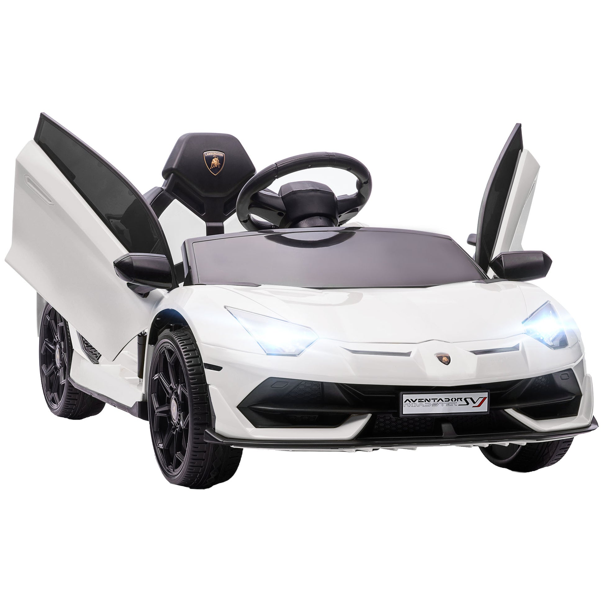 Children's Electric Car LAMBORGHINI AVENTADOR SVJ ROADSTER 12V Kids Car with 2.4G Remote Control, 2 Motors, Children's Vehicle with MP3 Horn, Music, Soft Start, Electric Vehicle for 3-5 Years Kids, White