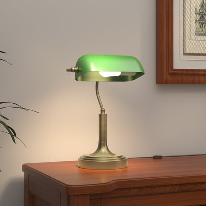 Vintage Banker Desk Lamp Banker Lamp E27 with 45° Adjustable Shade Tilt Switch for Home Office Library Green