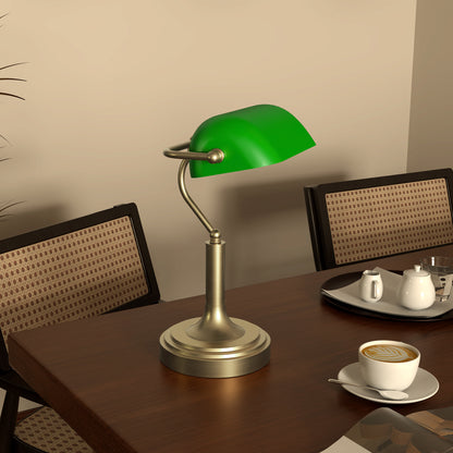 Vintage Banker Desk Lamp Banker Lamp E27 with 45° Adjustable Shade Tilt Switch for Home Office Library Green