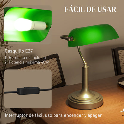 Vintage Banker Desk Lamp Banker Lamp E27 with 45° Adjustable Shade Tilt Switch for Home Office Library Green
