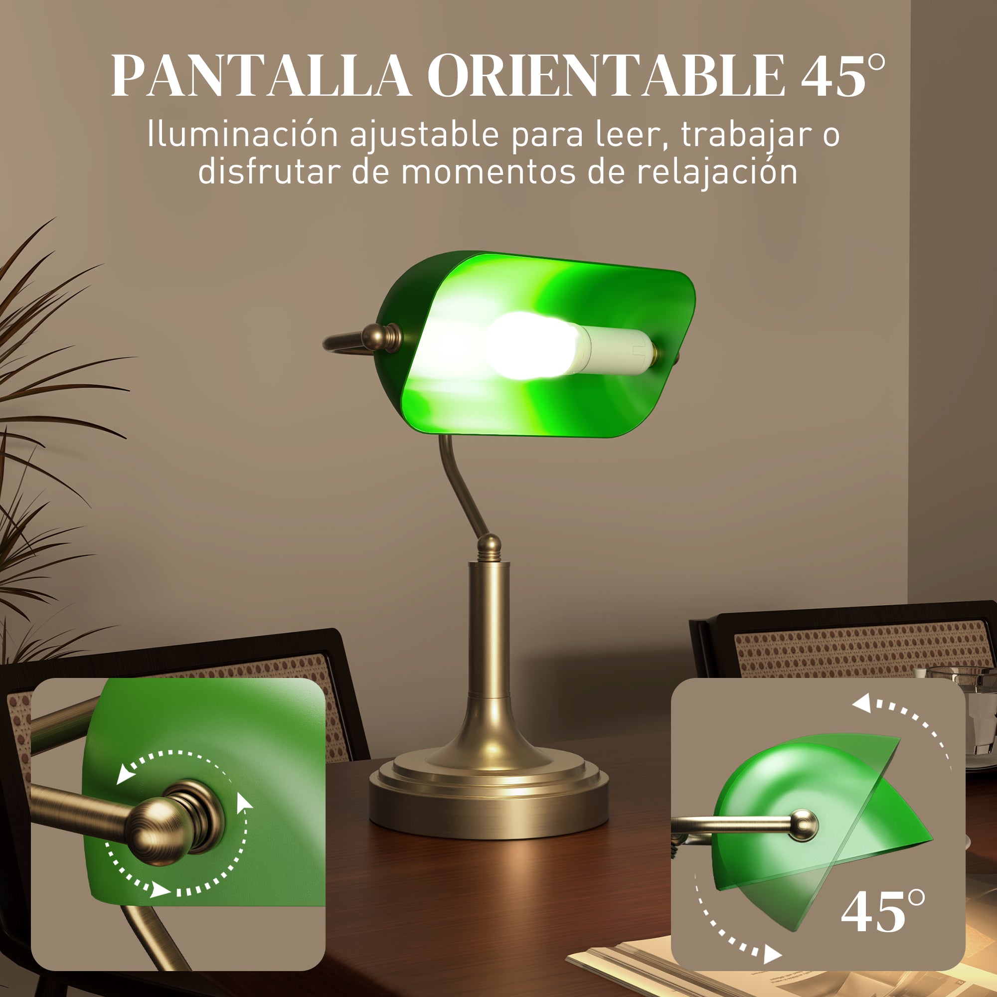 Vintage Banker Desk Lamp Banker Lamp E27 with 45° Adjustable Shade Tilt Switch for Home Office Library Green