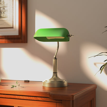 Vintage Banker Desk Lamp Banker Lamp E27 with 45° Adjustable Shade Tilt Switch for Home Office Library Green