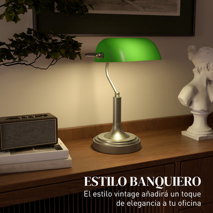 Vintage Banker Desk Lamp Banker Lamp E27 with 45° Adjustable Shade Tilt Switch for Home Office Library Green