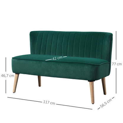 2-Seater Sofa — Compact Velvet-Look Loveseat for Living Room, Bedroom & Small Spaces, Dark Green (46.1 x 22.2 x 30.3 in)