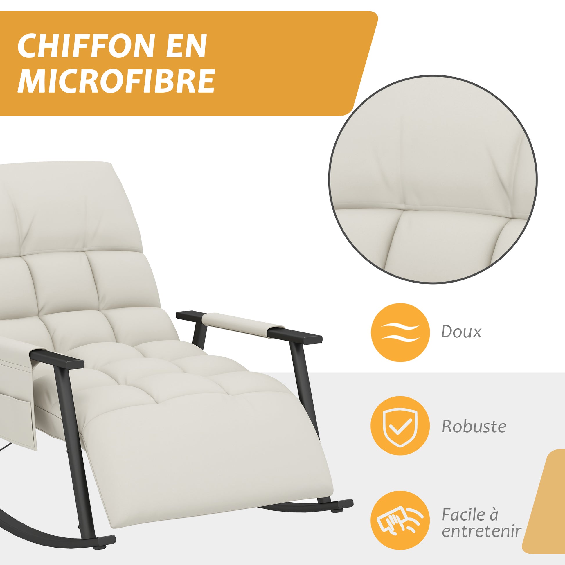 Rocking Chair, Nursing Chair, Adjustable Footrest in 4 Positions, Adjustable Backrest in 5 Positions, for Bedroom, Living Room, Capacity 120 kg, Cream