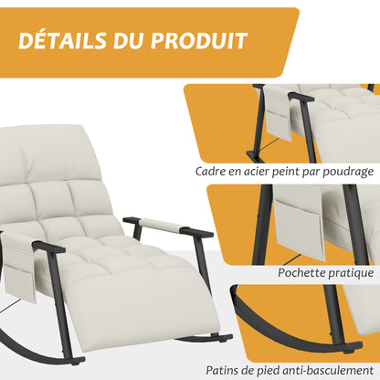 Rocking Chair, Nursing Chair, Adjustable Footrest in 4 Positions, Adjustable Backrest in 5 Positions, for Bedroom, Living Room, Capacity 120 kg, Cream