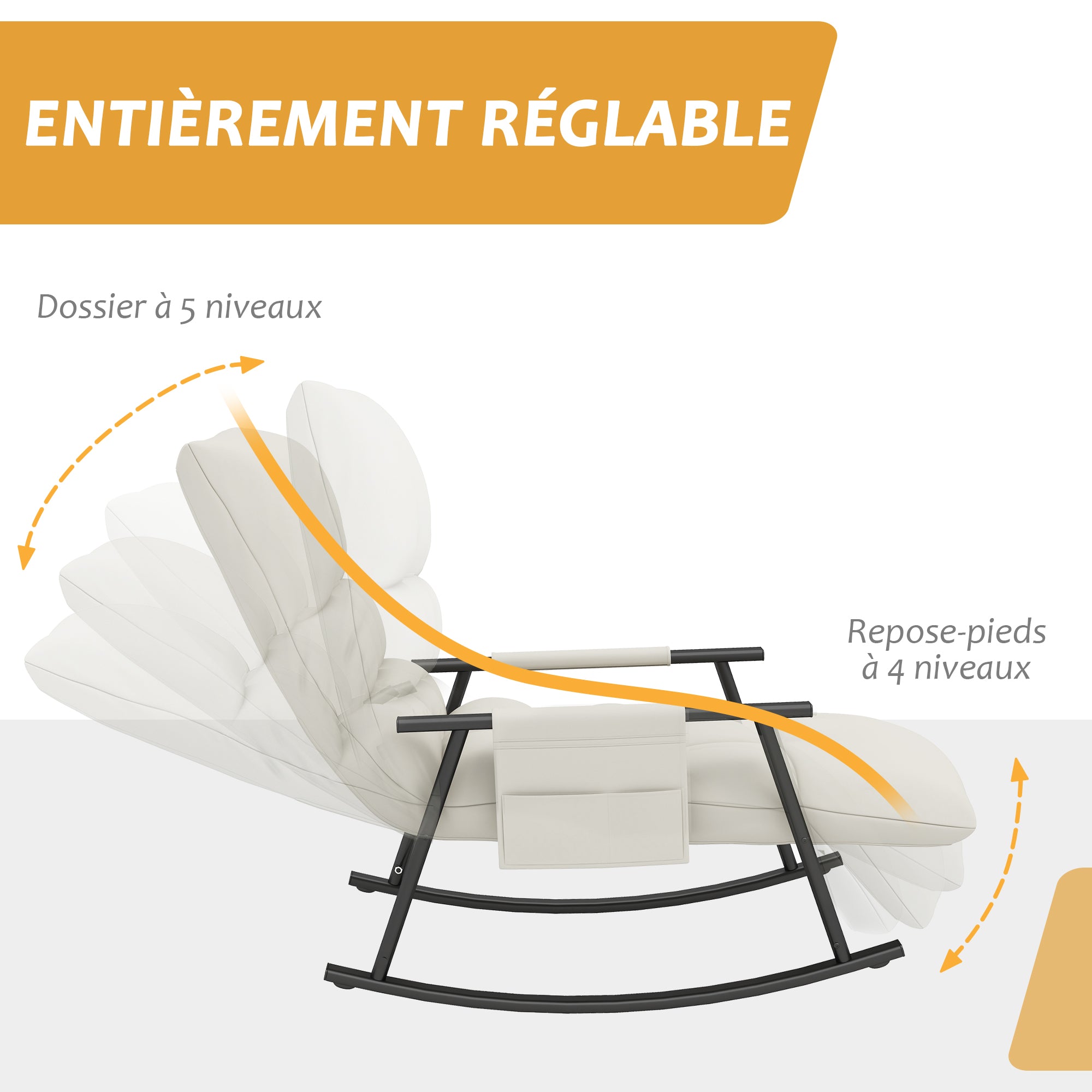 Rocking Chair, Nursing Chair, Adjustable Footrest in 4 Positions, Adjustable Backrest in 5 Positions, for Bedroom, Living Room, Capacity 120 kg, Cream