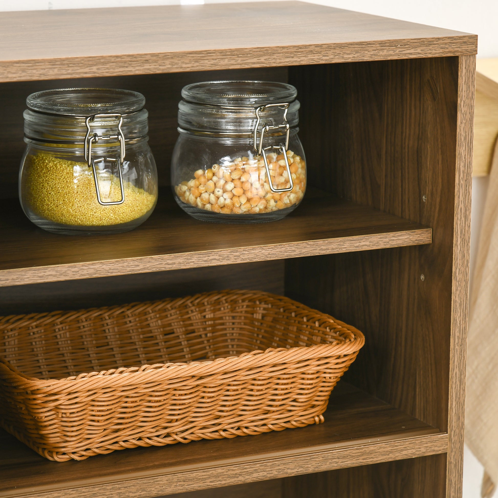 Modern Credenza with 3 Drawers and Cabinets, Kitchen and Living Room Pantry Storage in Wood, 80x40x178cm, Walnut