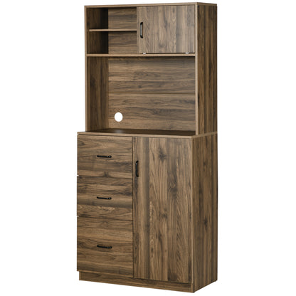 Modern Credenza with 3 Drawers and Cabinets, Kitchen and Living Room Pantry Storage in Wood, 80x40x178cm, Walnut