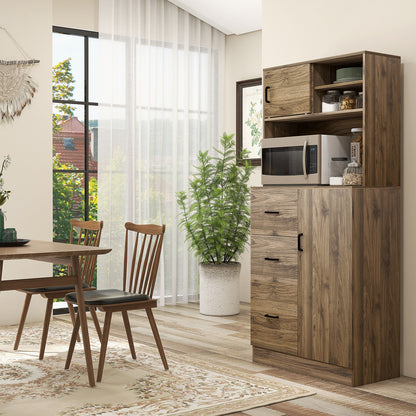 Modern Credenza with 3 Drawers and Cabinets, Kitchen and Living Room Pantry Storage in Wood, 80x40x178cm, Walnut