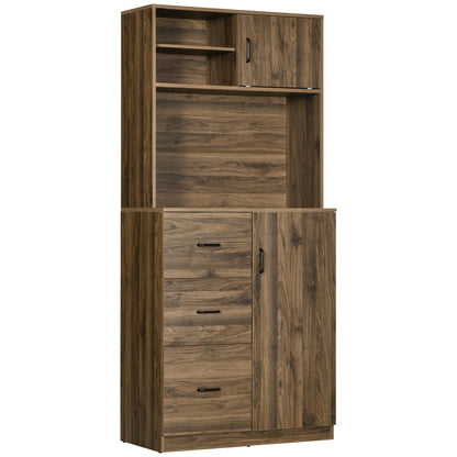 Modern Credenza with 3 Drawers and Cabinets, Kitchen and Living Room Pantry Storage in Wood, 80x40x178cm, Walnut