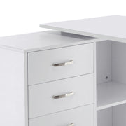 White Modular Corner Straight Desk Dining Table 2 in 1 Computer Desk 3 Drawers + 2 Shelves MDF