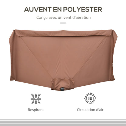 Half Umbrella - Balcony Parasol 5 Metal Struts 2.3 x 1.3 x 2.49 m High-Density Polyester Chocolate