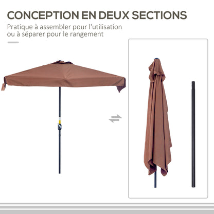 Half Umbrella - Balcony Parasol 5 Metal Struts 2.3 x 1.3 x 2.49 m High-Density Polyester Chocolate