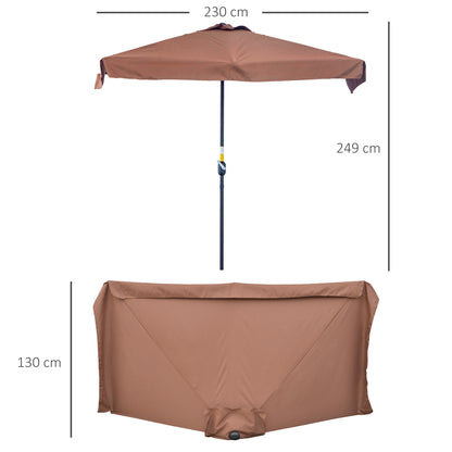 Half Umbrella - Balcony Parasol 5 Metal Struts 2.3 x 1.3 x 2.49 m High-Density Polyester Chocolate