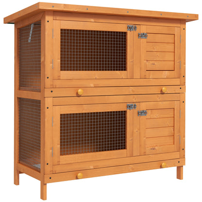 Small Animal Hutch Dwarf Rabbit Hutch with Asphalt Roof Small Animal House Guinea Pig Hutch double-decker Animal Hutch Outdoor Weatherproof Fir Wood Yellow 90 x 45 x 90 cm