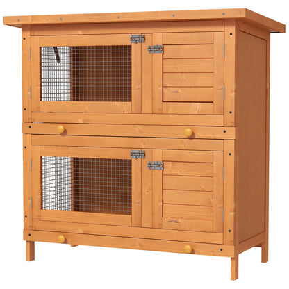 Small Animal Hutch Dwarf Rabbit Hutch with Asphalt Roof Small Animal House Guinea Pig Hutch double-decker Animal Hutch Outdoor Weatherproof Fir Wood Yellow 90 x 45 x 90 cm