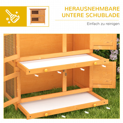 Small Animal Hutch Dwarf Rabbit Hutch with Asphalt Roof Small Animal House Guinea Pig Hutch double-decker Animal Hutch Outdoor Weatherproof Fir Wood Yellow 90 x 45 x 90 cm