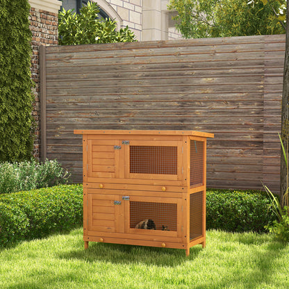 Small Animal Hutch Dwarf Rabbit Hutch with Asphalt Roof Small Animal House Guinea Pig Hutch double-decker Animal Hutch Outdoor Weatherproof Fir Wood Yellow 90 x 45 x 90 cm