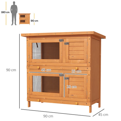 Small Animal Hutch Dwarf Rabbit Hutch with Asphalt Roof Small Animal House Guinea Pig Hutch double-decker Animal Hutch Outdoor Weatherproof Fir Wood Yellow 90 x 45 x 90 cm