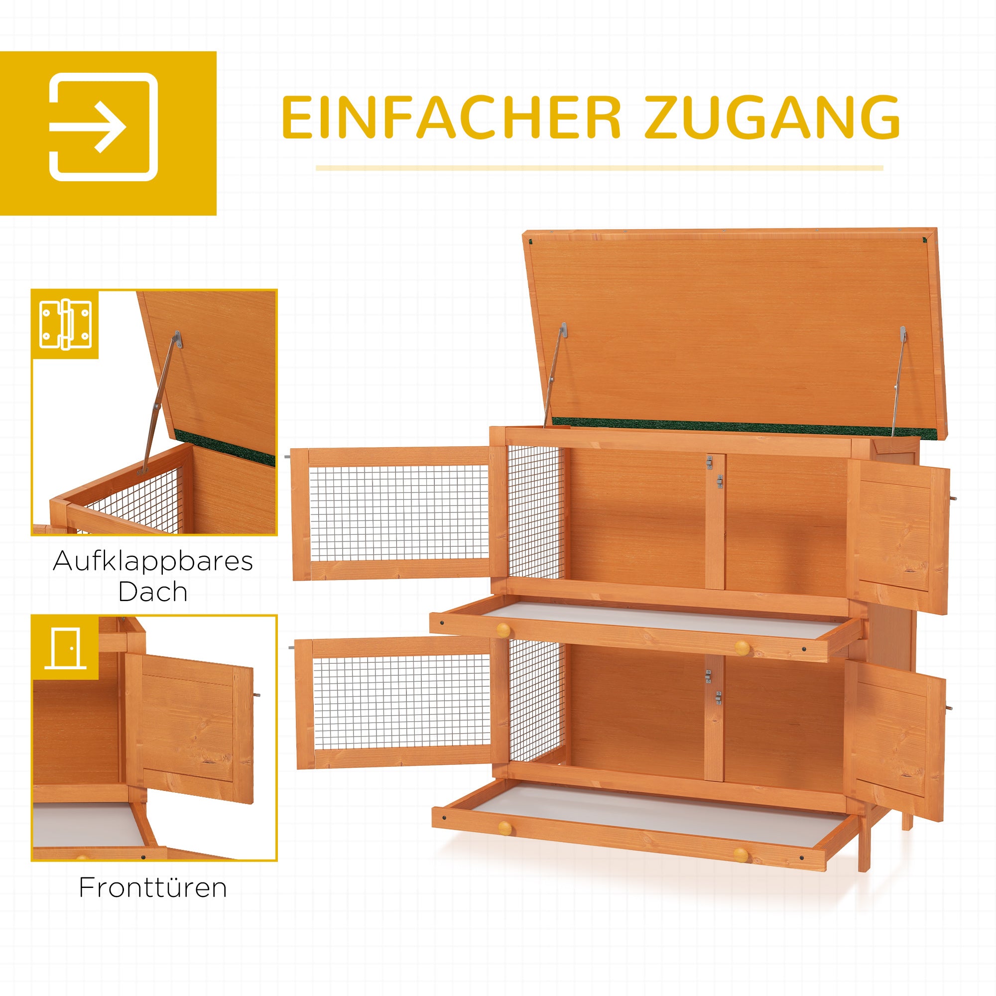 Small Animal Hutch Dwarf Rabbit Hutch with Asphalt Roof Small Animal House Guinea Pig Hutch double-decker Animal Hutch Outdoor Weatherproof Fir Wood Yellow 90 x 45 x 90 cm