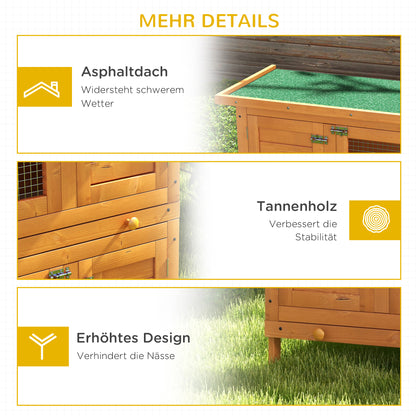 Small Animal Hutch Dwarf Rabbit Hutch with Asphalt Roof Small Animal House Guinea Pig Hutch double-decker Animal Hutch Outdoor Weatherproof Fir Wood Yellow 90 x 45 x 90 cm