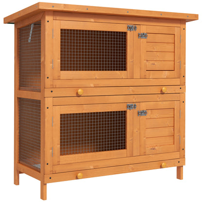 Small Animal Hutch Dwarf Rabbit Hutch with Asphalt Roof Small Animal House Guinea Pig Hutch double-decker Animal Hutch Outdoor Weatherproof Fir Wood Yellow 90 x 45 x 90 cm