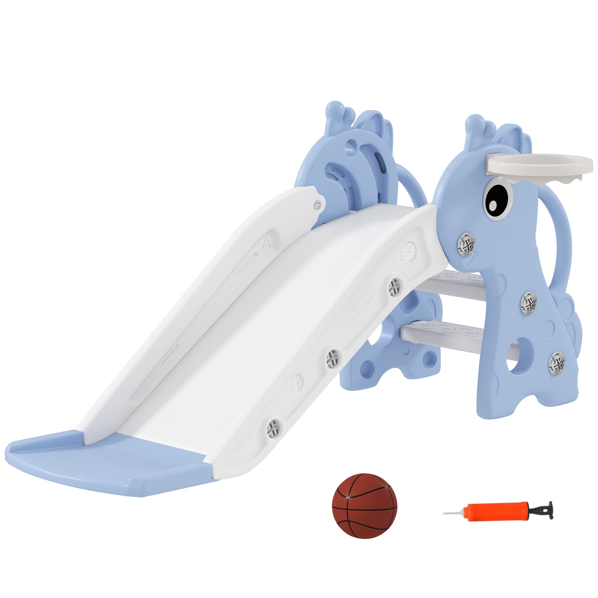Children's Slide Toddler Slide with Basketball Hoop, Indoor Outdoor Plastic Toddler Slide Garden Slide for Kids 1 to 3 Years, Blue