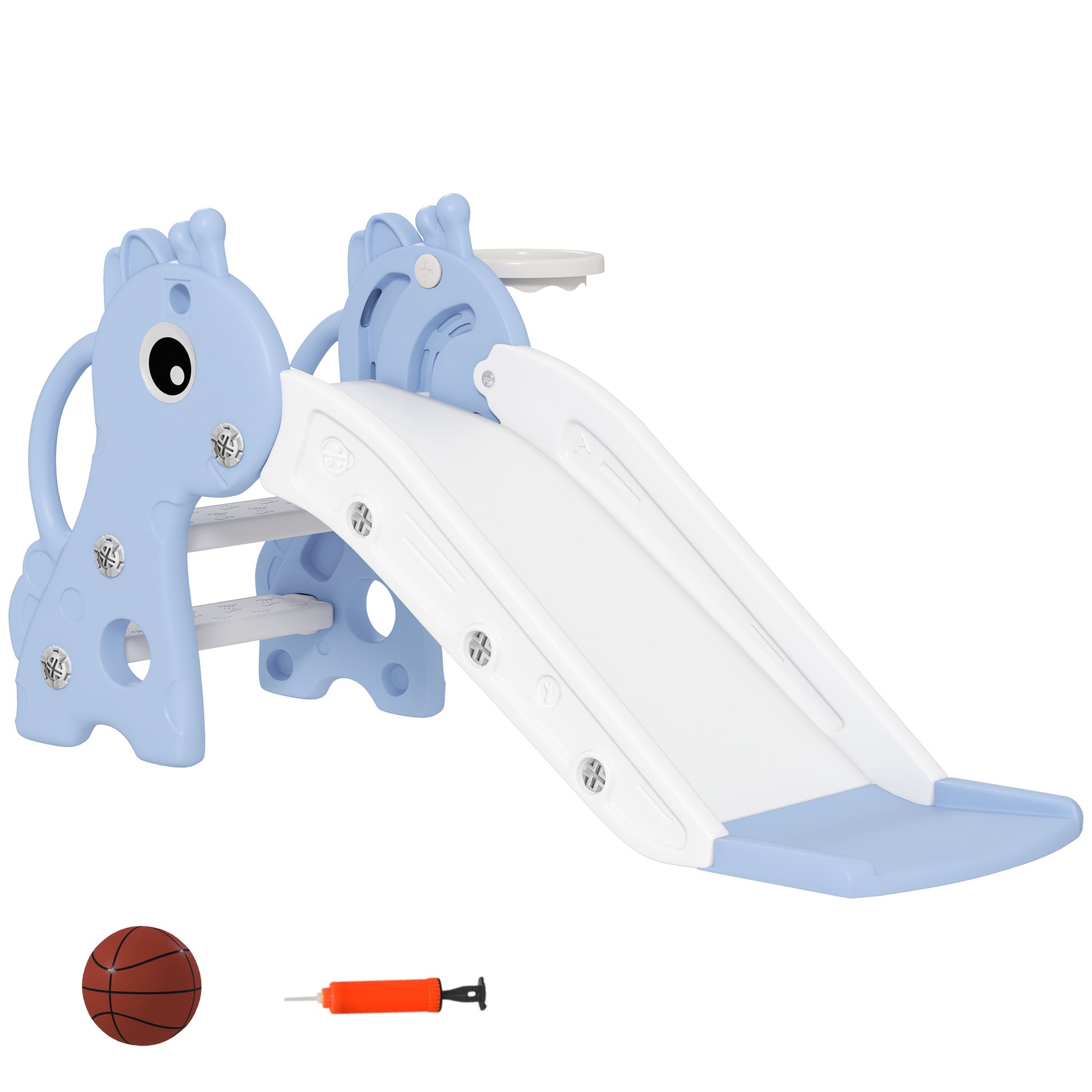 Children's Slide Toddler Slide with Basketball Hoop, Indoor Outdoor Plastic Toddler Slide Garden Slide for Kids 1 to 3 Years, Blue