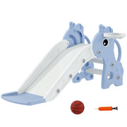 Children's Slide Toddler Slide with Basketball Hoop, Indoor Outdoor Plastic Toddler Slide Garden Slide for Kids 1 to 3 Years, Blue
