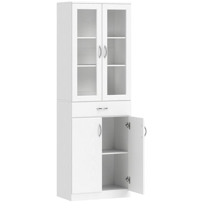 Tall Kitchen Pantry Cabinet with Glass Doors, Drawer & Adjustable Shelves, White, 23.6 x 13.8 x 70.9 in