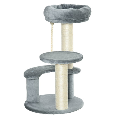 Cat Tree Climbing Tree with Hammock, 3-Tier Play Tree with Cat Bed Cat Scratching Post with Sitting Platform, Sisal Columns, Gray Ø40 x H65 cm
