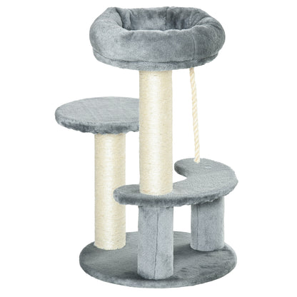 Cat Tree Climbing Tree with Hammock, 3-Tier Play Tree with Cat Bed Cat Scratching Post with Sitting Platform, Sisal Columns, Gray Ø40 x H65 cm