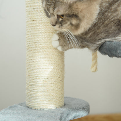 Cat Tree Climbing Tree with Hammock, 3-Tier Play Tree with Cat Bed Cat Scratching Post with Sitting Platform, Sisal Columns, Gray Ø40 x H65 cm