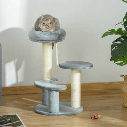 Cat Tree Climbing Tree with Hammock, 3-Tier Play Tree with Cat Bed Cat Scratching Post with Sitting Platform, Sisal Columns, Gray Ø40 x H65 cm