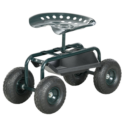 Rolling Workshop Cart with Storage Basket, Mobile Roll Cart Swivel Work Seat Garden Roller Seat Direction for Small Garden Tools Steel Green