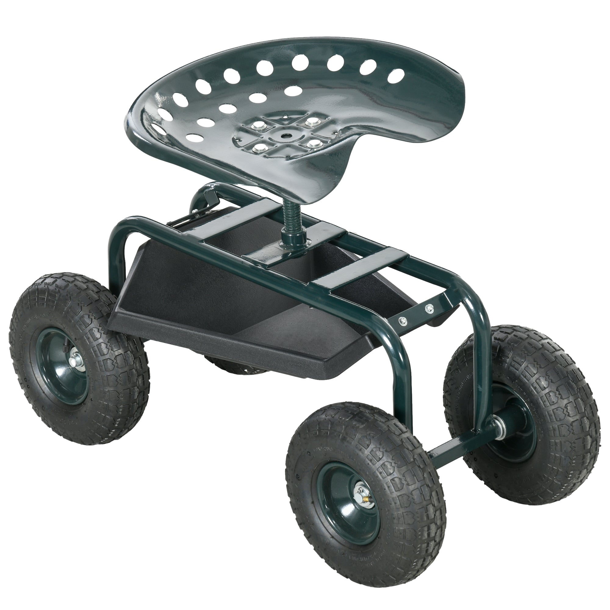 Rolling Workshop Cart with Storage Basket, Mobile Roll Cart Swivel Work Seat Garden Roller Seat Direction for Small Garden Tools Steel Green