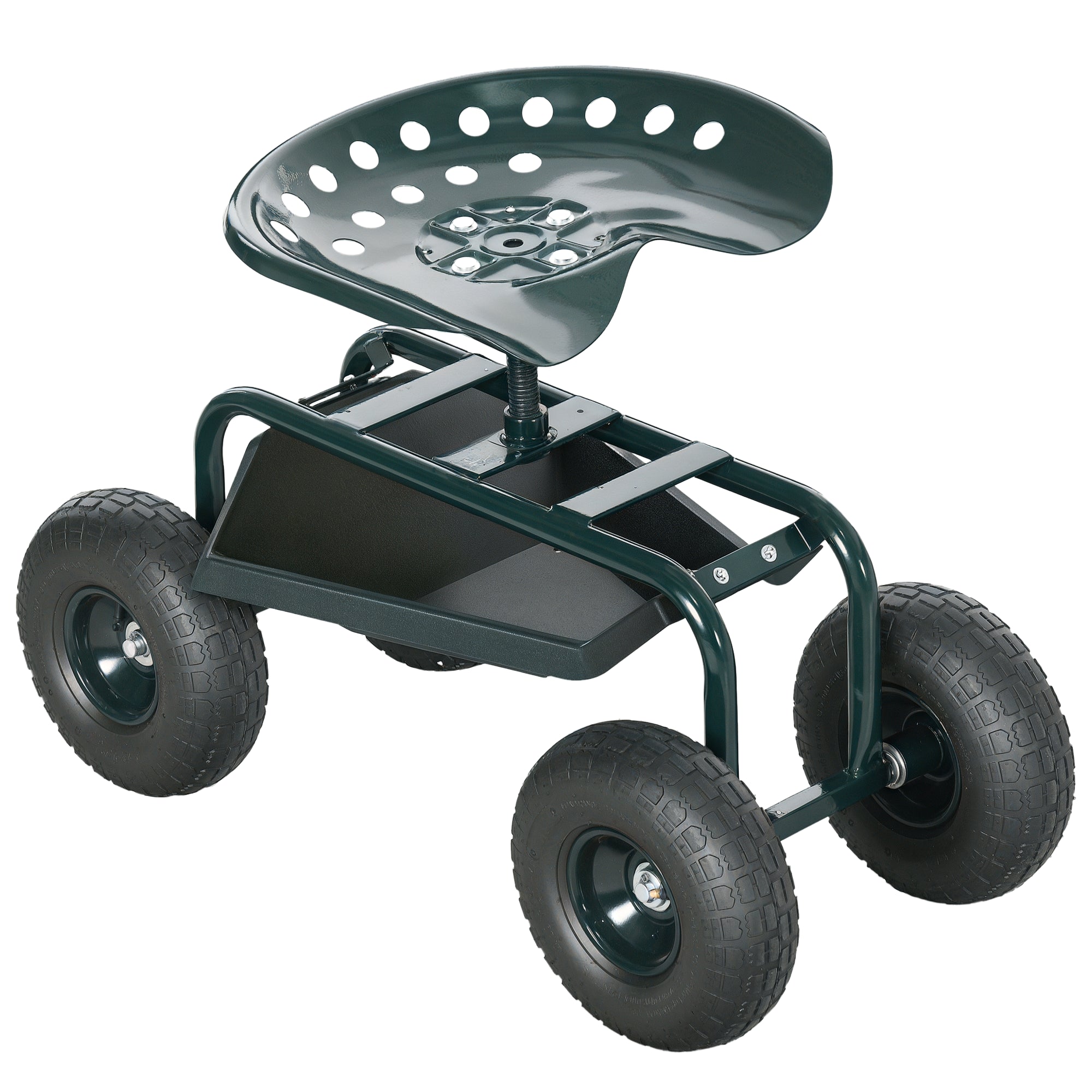 Rolling Workshop Cart with Storage Basket, Mobile Roll Cart Swivel Work Seat Garden Roller Seat Direction for Small Garden Tools Steel Green