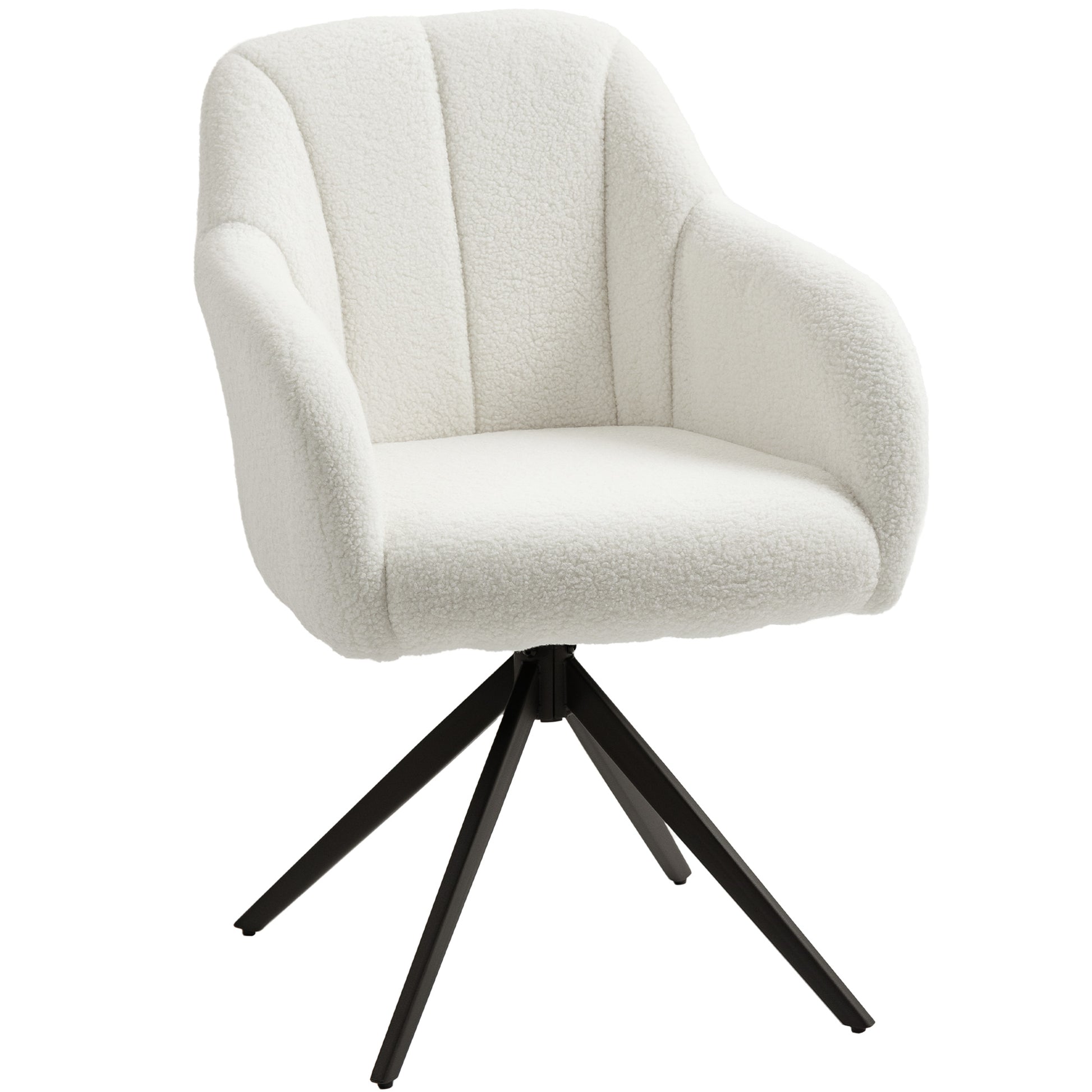 Swivel Lounge Chair Relaxing Bedroom Chair Padded Comfort Steel Legs Ted Fleece Fabric for Living Room Bedroom Office White