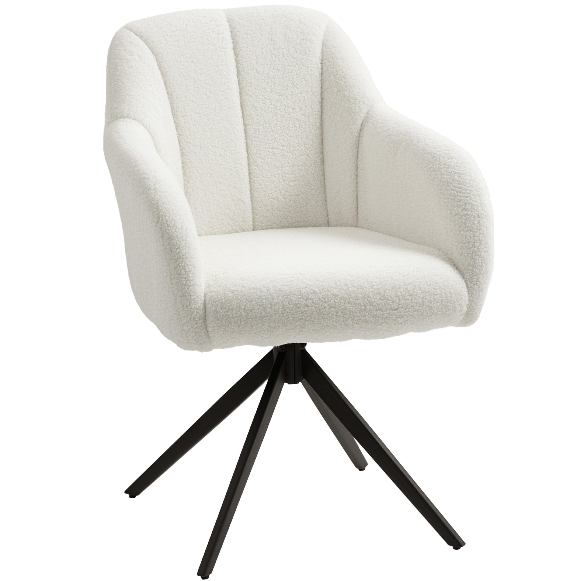 Swivel Lounge Chair Relaxing Bedroom Chair Padded Comfort Steel Legs Ted Fleece Fabric for Living Room Bedroom Office White