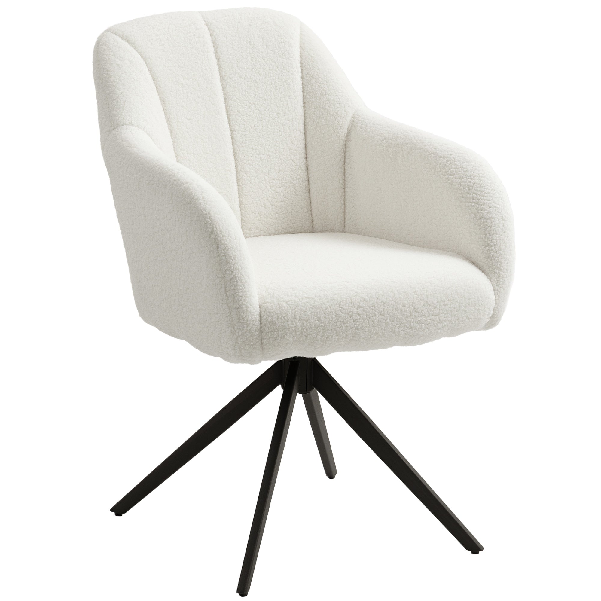 Swivel Lounge Chair Relaxing Bedroom Chair Padded Comfort Steel Legs Ted Fleece Fabric for Living Room Bedroom Office White