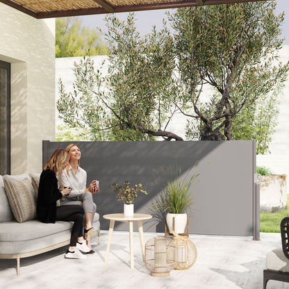 Retractable Side Awning - Privacy Screen with Wall Mount - Coated Side Awning - Windbreak 300x140cm - Awning for Balcony, Terrace, Garden Dark Gray