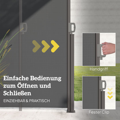 Retractable Side Awning - Privacy Screen with Wall Mount - Coated Side Awning - Windbreak 300x140cm - Awning for Balcony, Terrace, Garden Dark Gray