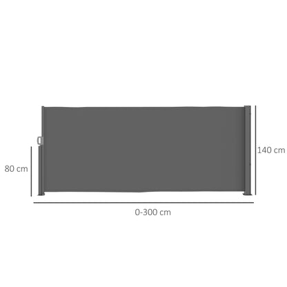 Retractable Side Awning - Privacy Screen with Wall Mount - Coated Side Awning - Windbreak 300x140cm - Awning for Balcony, Terrace, Garden Dark Gray