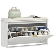 Shoe Bench Shoe Storage Bench Narrow Entryway Bench with Padded Seat Flip-Top Drawer and Slatted Panel for 8 Pairs of Shoes for Entryway Bedroom 80x26x47.5 cm White