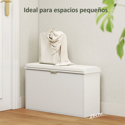 Shoe Bench Shoe Storage Bench Narrow Entryway Bench with Padded Seat Flip-Top Drawer and Slatted Panel for 8 Pairs of Shoes for Entryway Bedroom 80x26x47.5 cm White